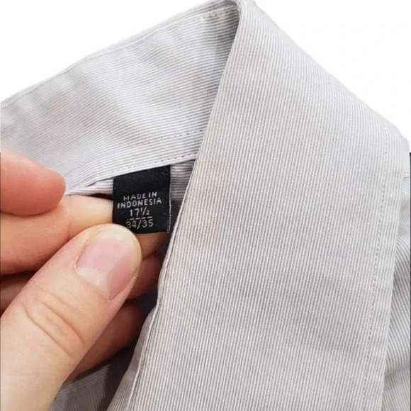 John Varvatos Gray Striped Dress Shirt 17.5 - Picture 3 of 4